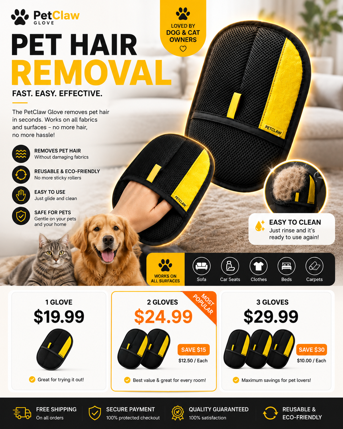 PetClaw™ Pro Glove — Pet Hair Remover
