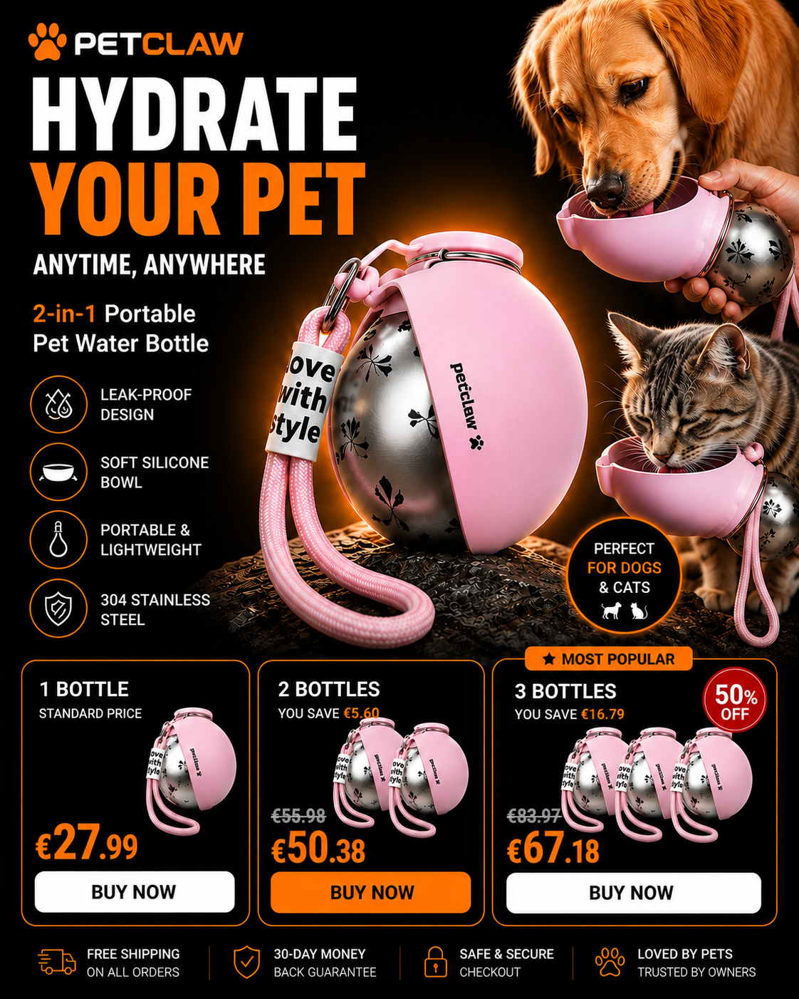 PetClaw™ Portable Pet Water Bottle